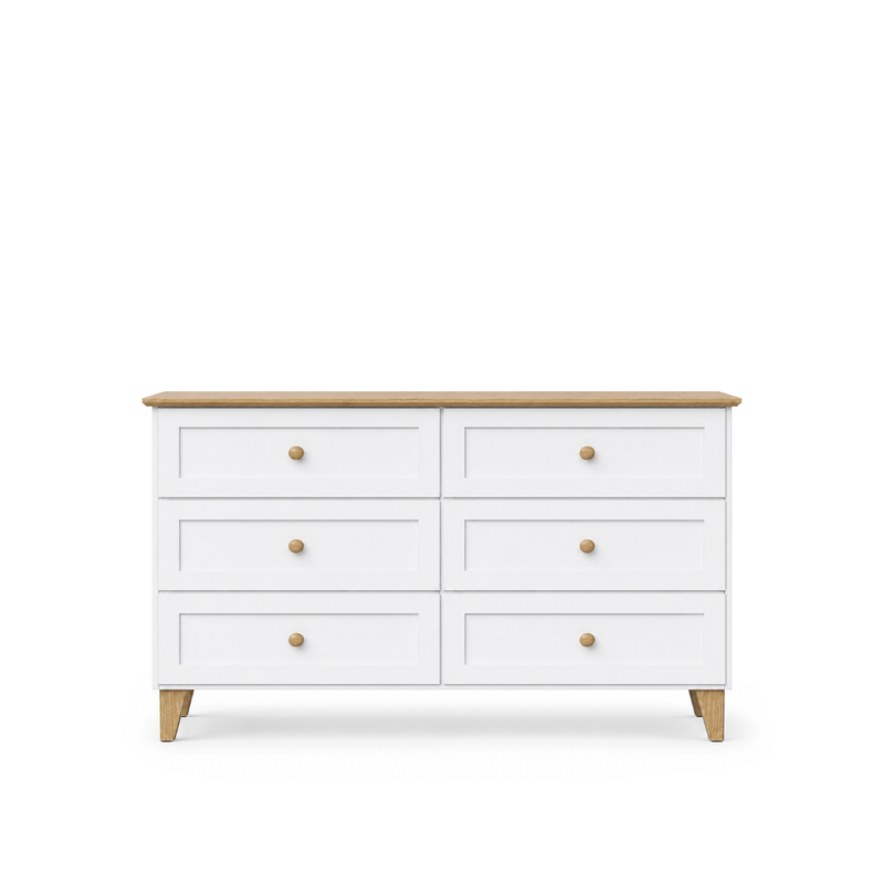 Wooden chest of drawers 6S 154 Scandi white / natural oak