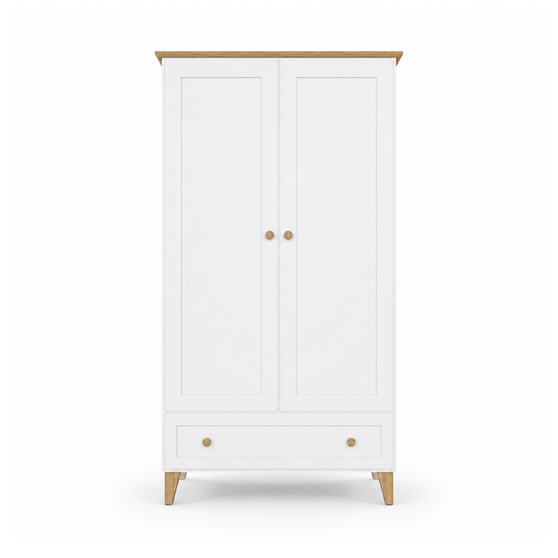 Houten kledingkast 2D1S Scandi wit / naturel eiken