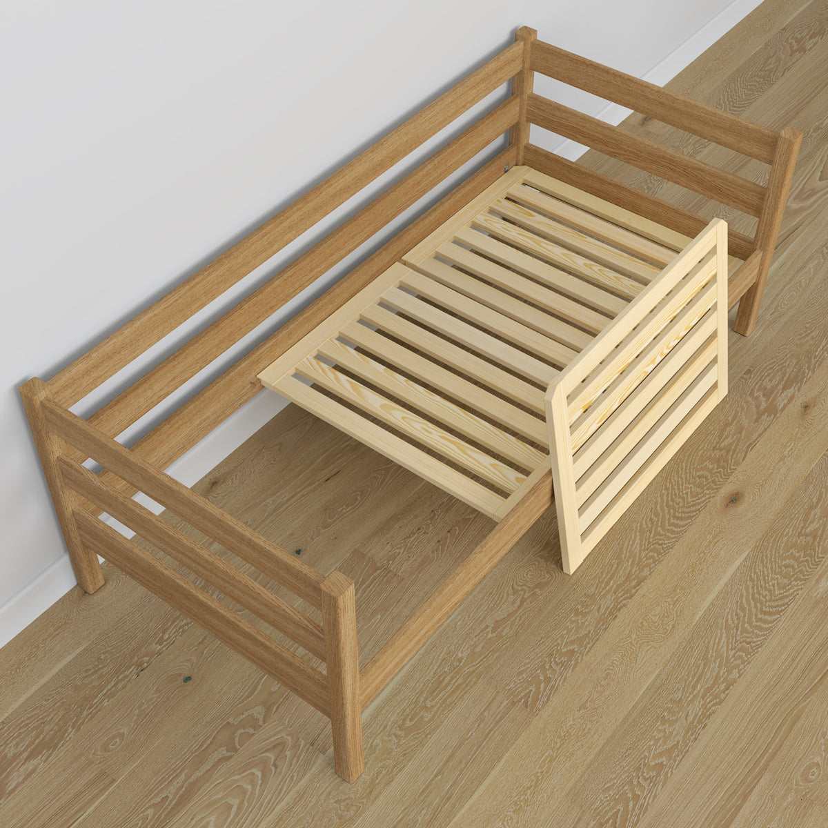 Łóżko sofa z szufladą N01 dąb naturalny – dodatkowy widok, bezpieczna konstrukcja