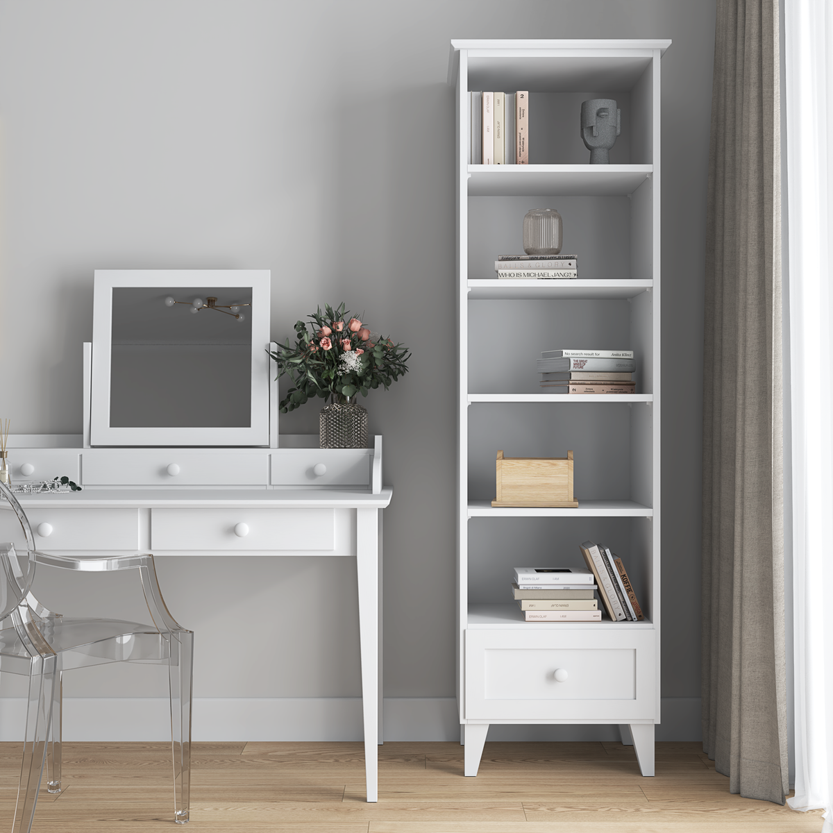 Houten boekenkast 1S 57 Scandi wit
