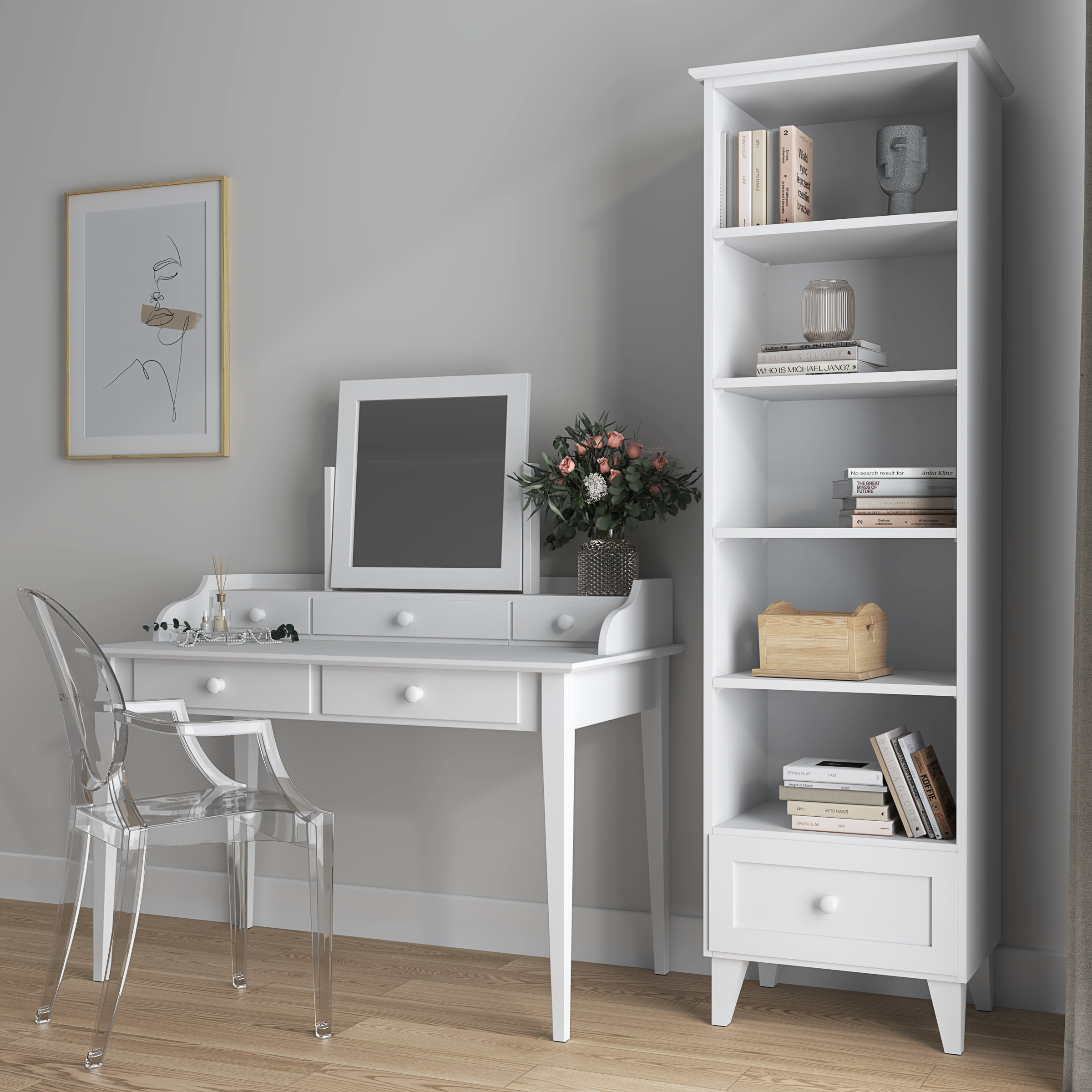 Houten boekenkast 1S 57 Scandi wit