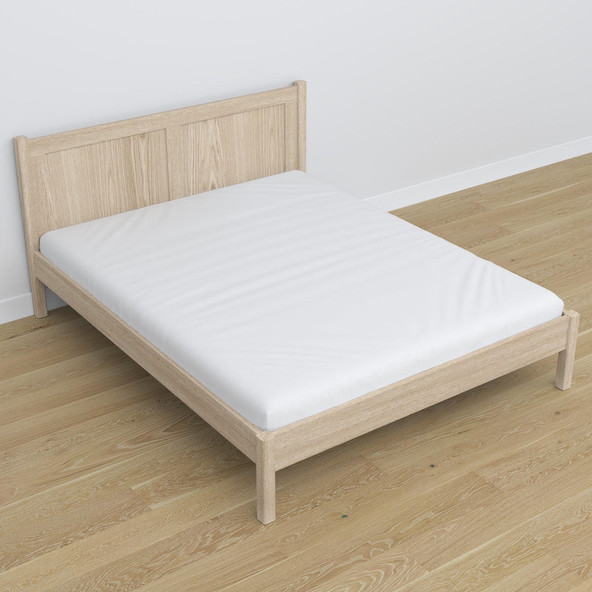 Łóżko podwójne N02 dąb bielony – widok z innej perspektywy, solidne drewno