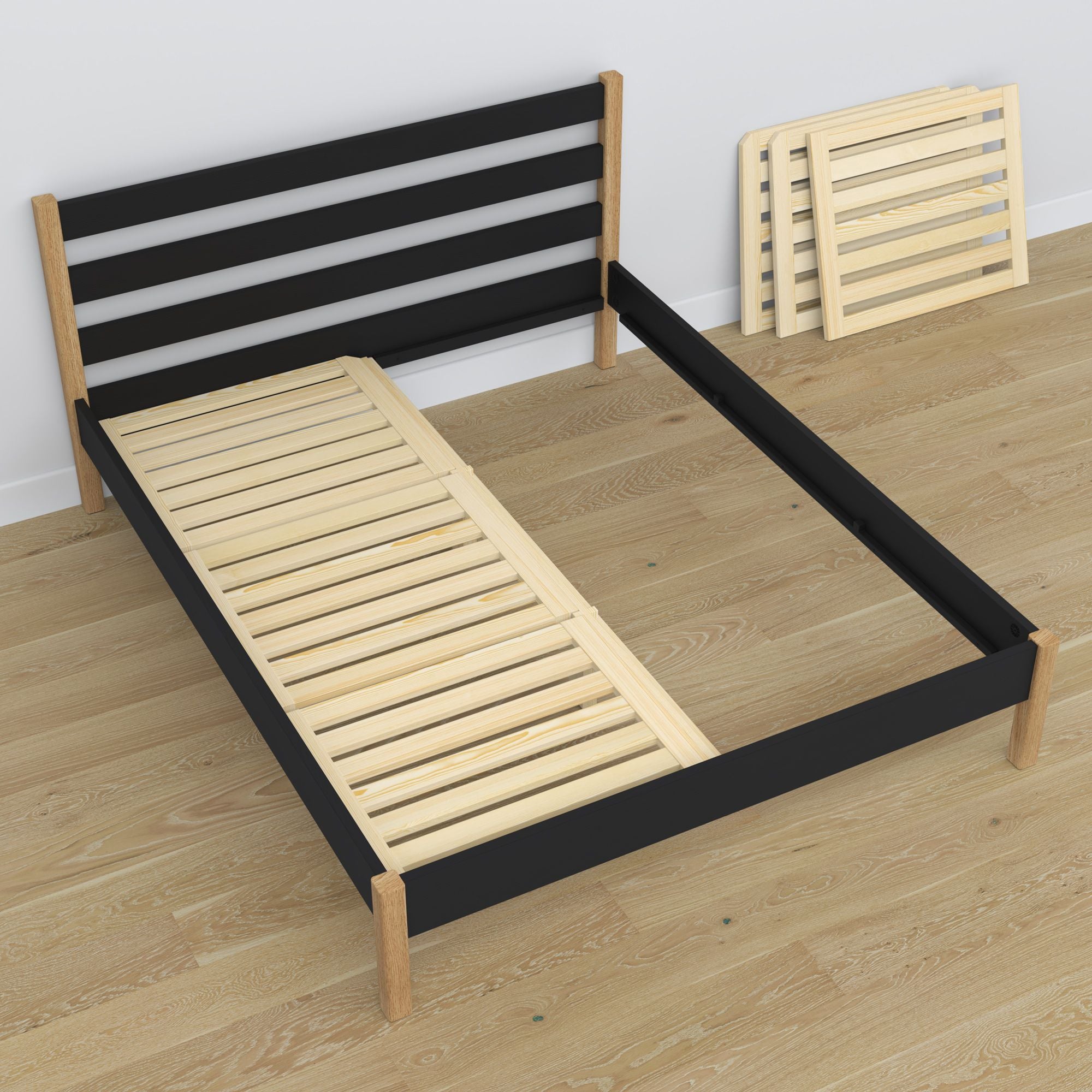 Wooden double bed N01 black / oak