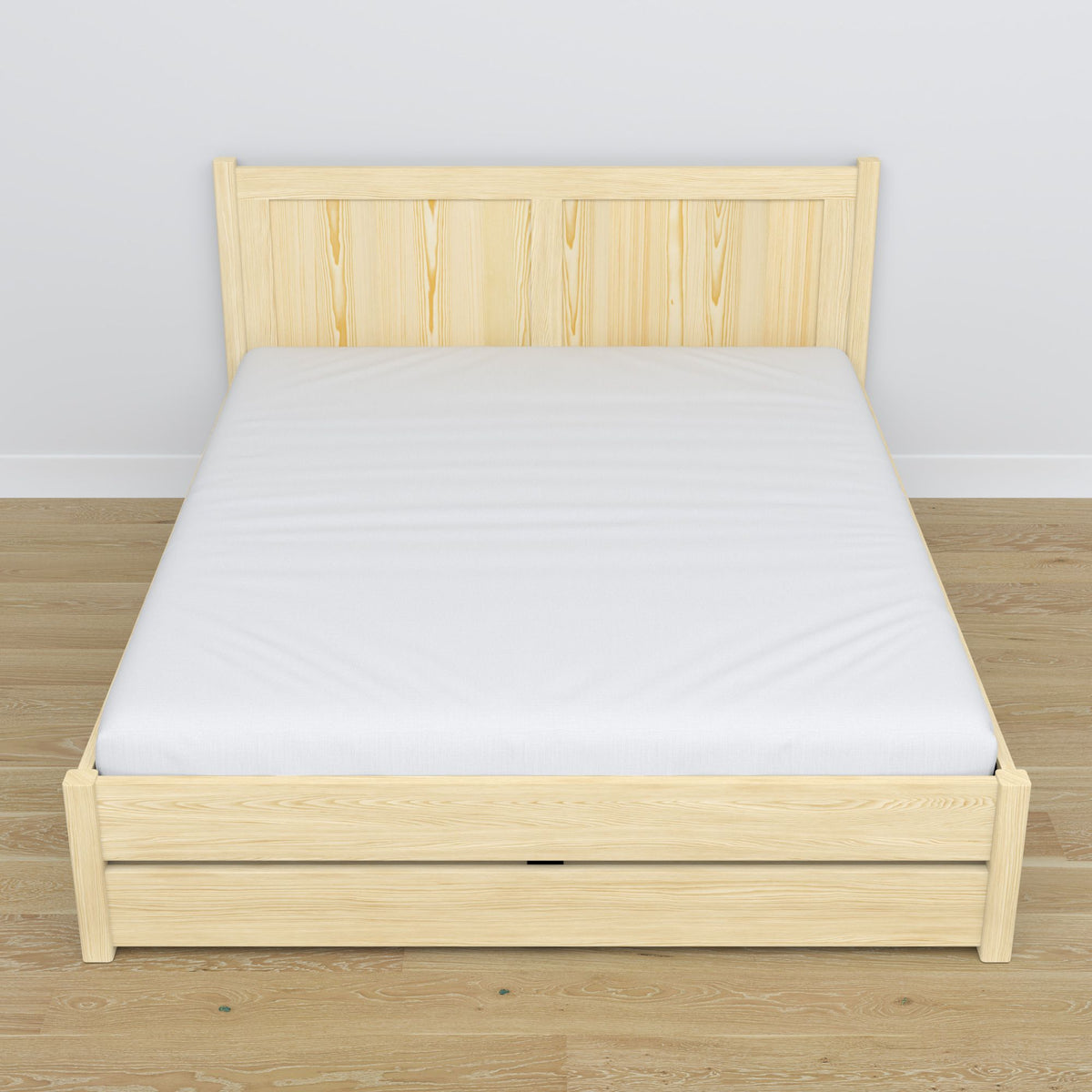 Wooden double bed with drawer N02 clear pine