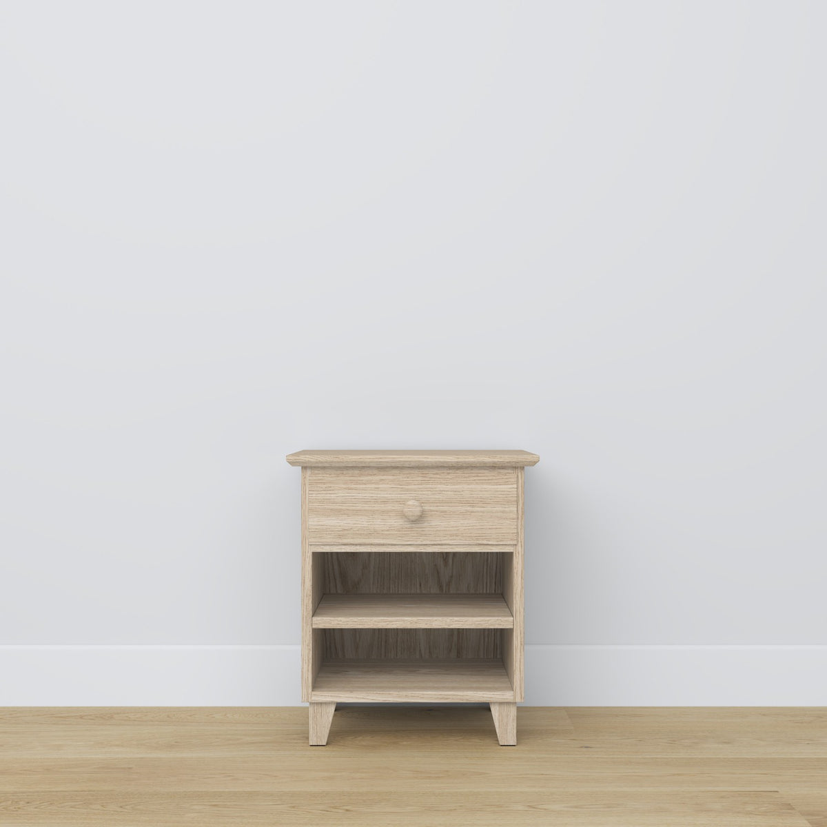Oak bedside table 1S N02 Scandi oak bleached