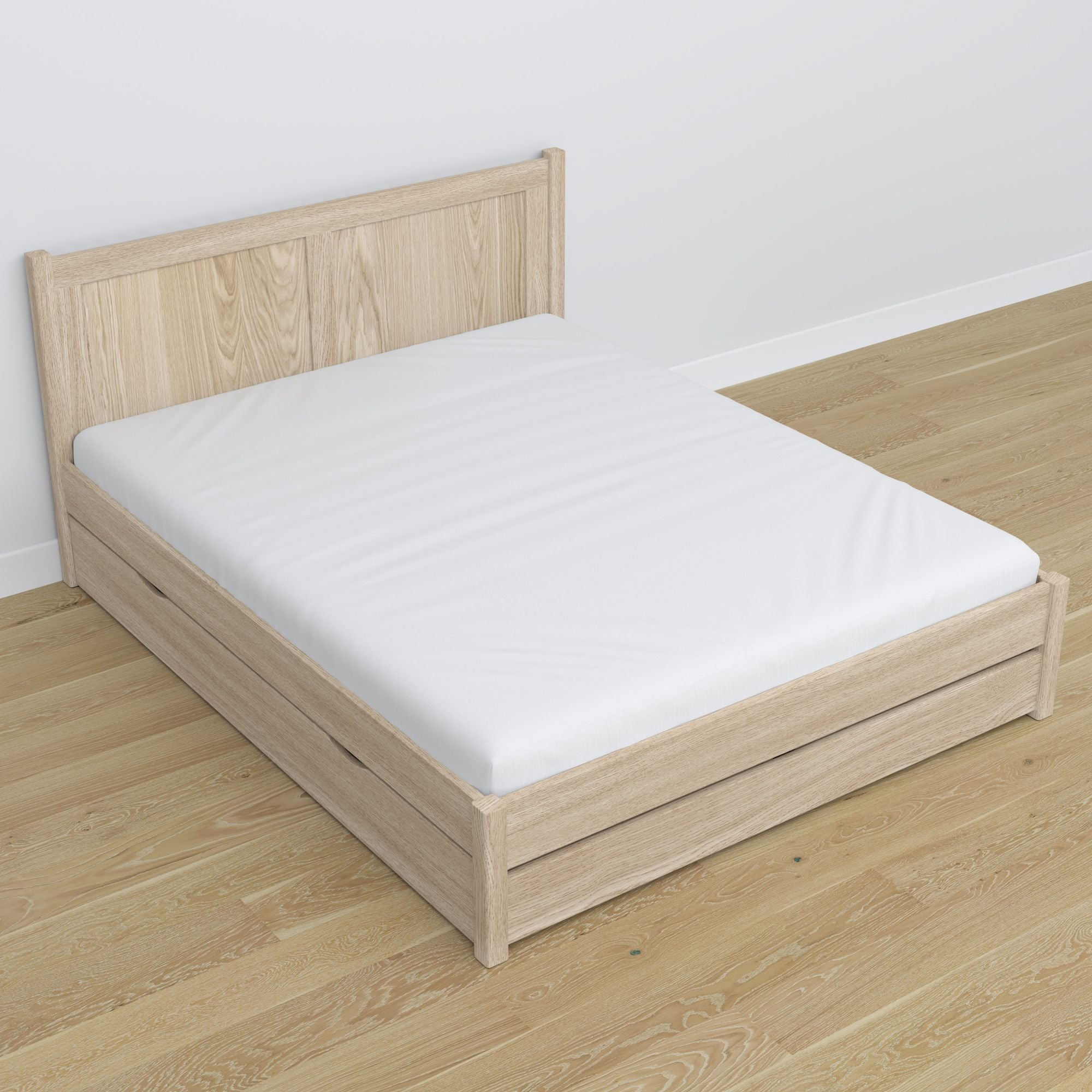 Oak double bed with drawer N02 oak bleached