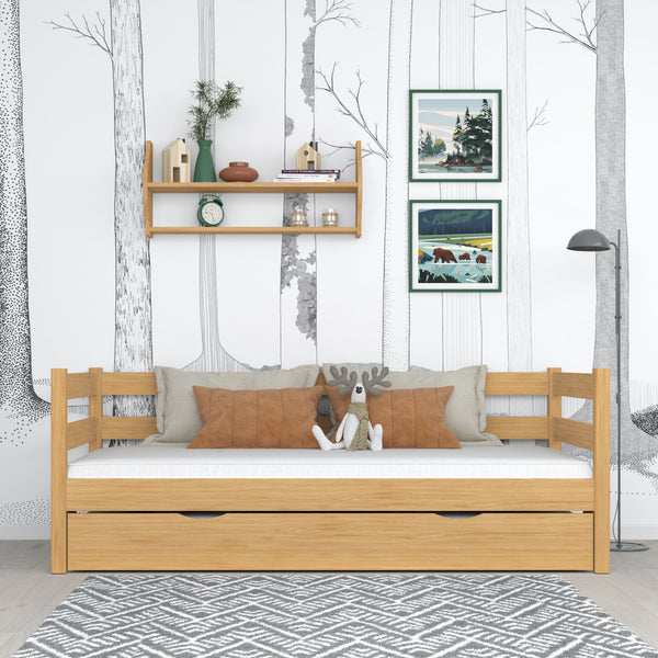 Łóżko sofa z szufladą na materac N01 sosna naturalna – dodatkowy widok, polska produkcja