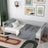 Sofa bed wooden grey – side view, shape and proportions of the furniture