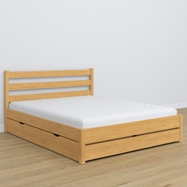 Wooden double bed with drawer N01 natural pine