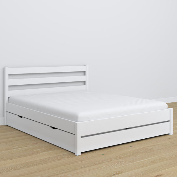 Wooden double bed with drawer N01 white