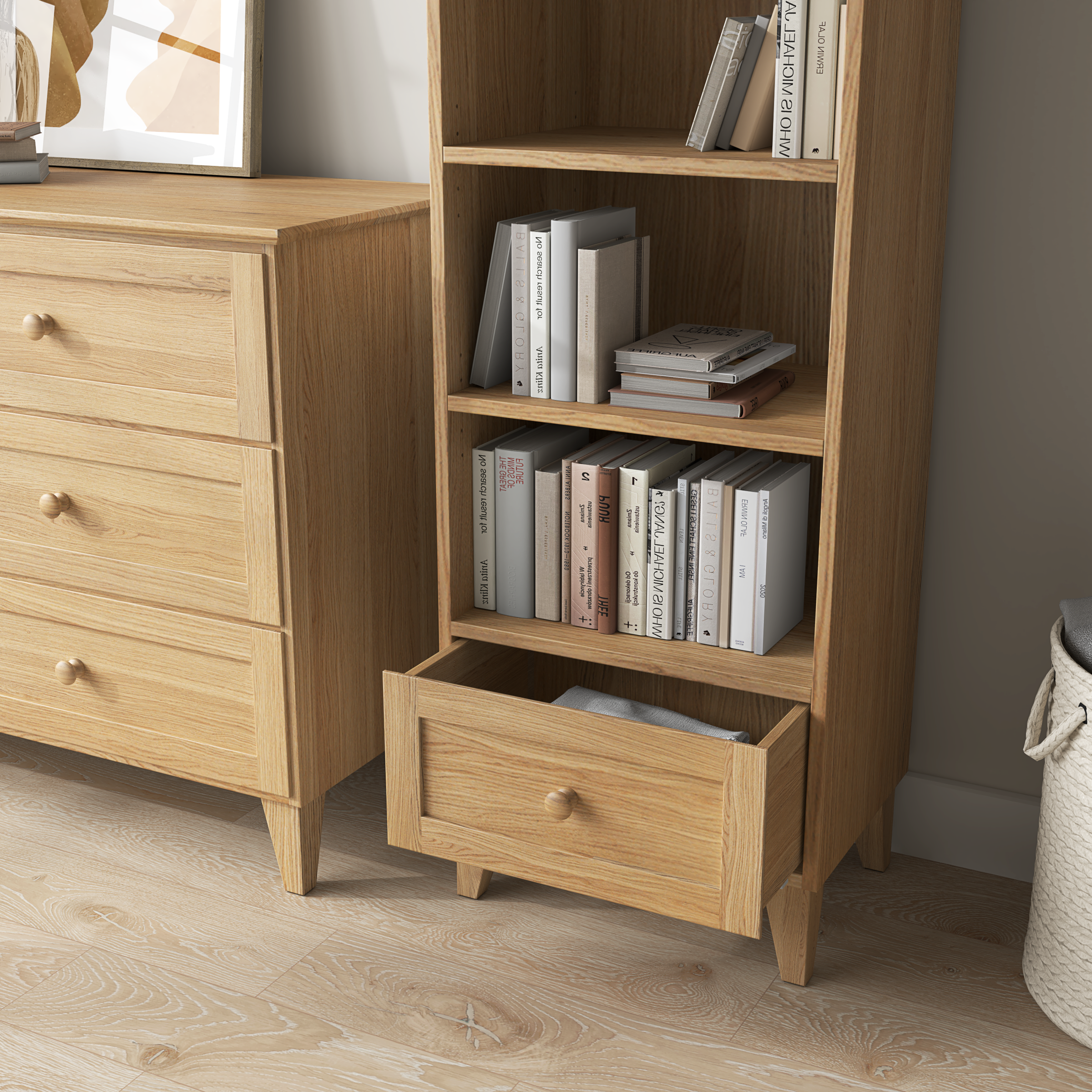 Eikenhouten boekenkast 1S 57 Scandi natureel eiken