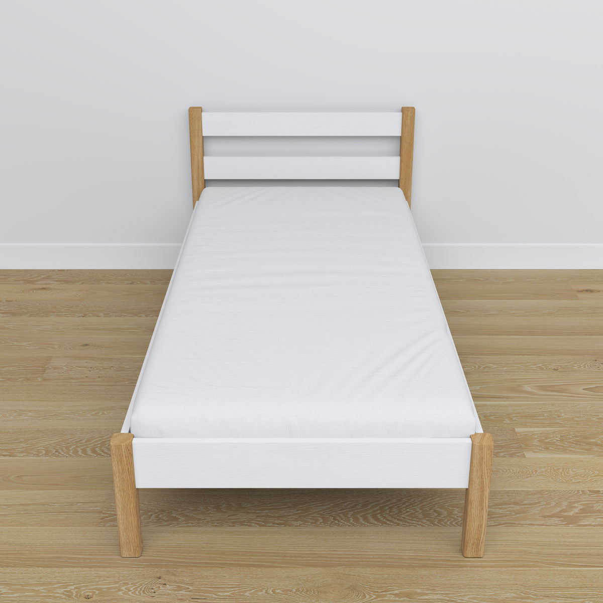 Łóżko pojedyncze N01 biało dębowy – dodatkowy widok, ekologiczne drewno