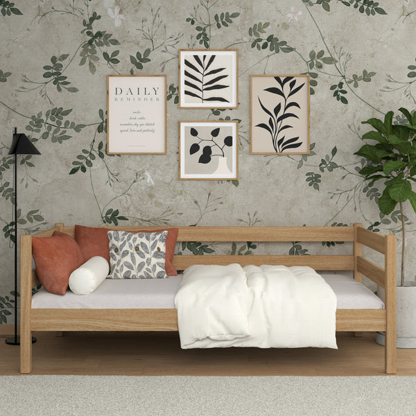 Dębowe łóżko sofa N01 dąb naturalny – widok ogólny, lite drewno dębowe