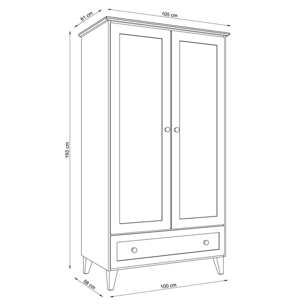 Oak wardrobe 2D1S Scandi oak natural / black