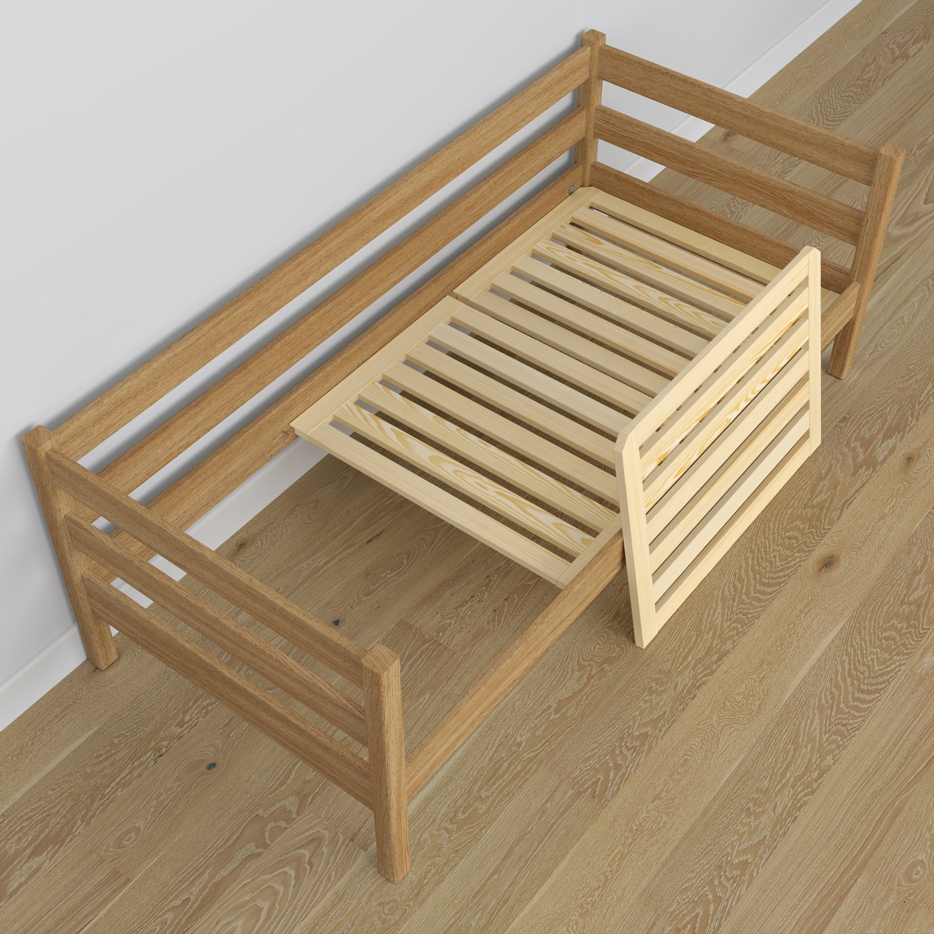 Łóżko sofa N01 dąb naturalny – dodatkowy widok, bezpieczna konstrukcja