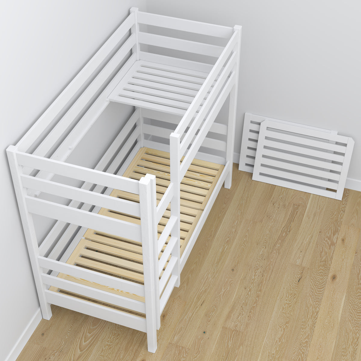 Łóżko piętrowe z szufladą biały z drewna – skandynawski design, Nizio