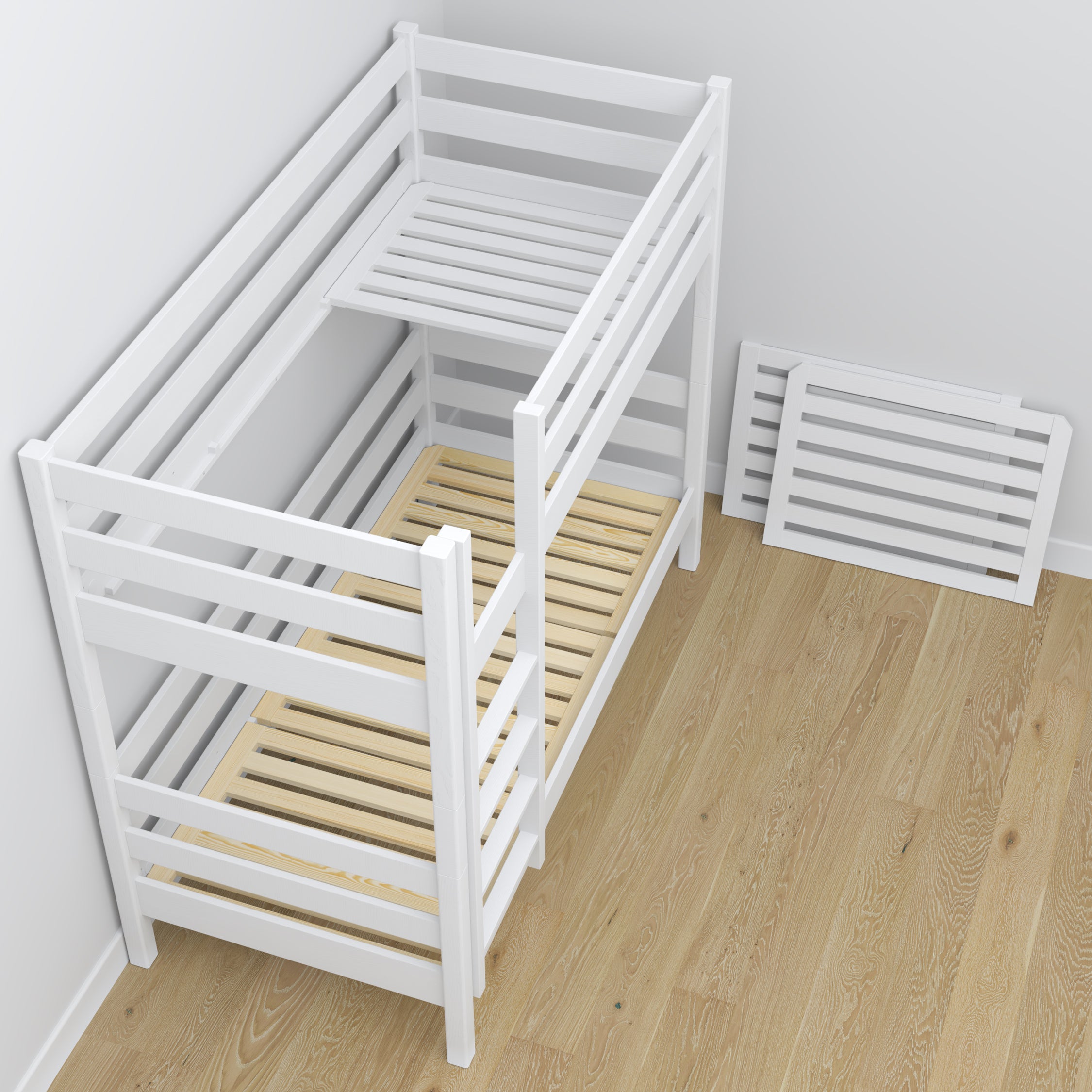 Łóżko piętrowe z szufladą biały z drewna – skandynawski design, Nizio