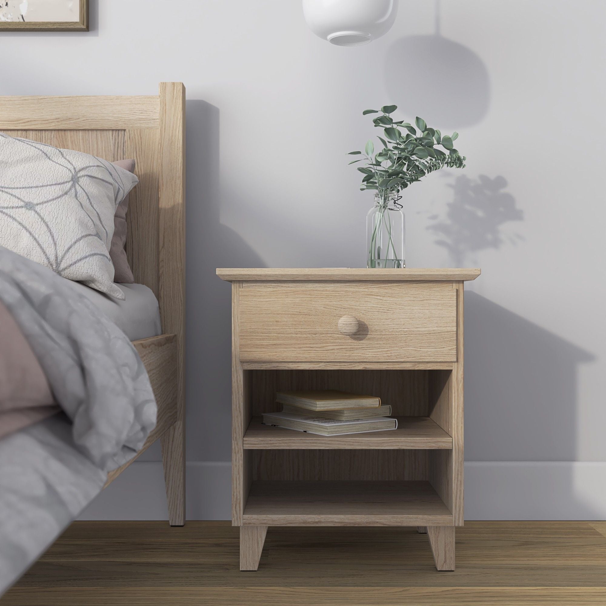 Oak bedside table 1S N02 Scandi oak bleached
