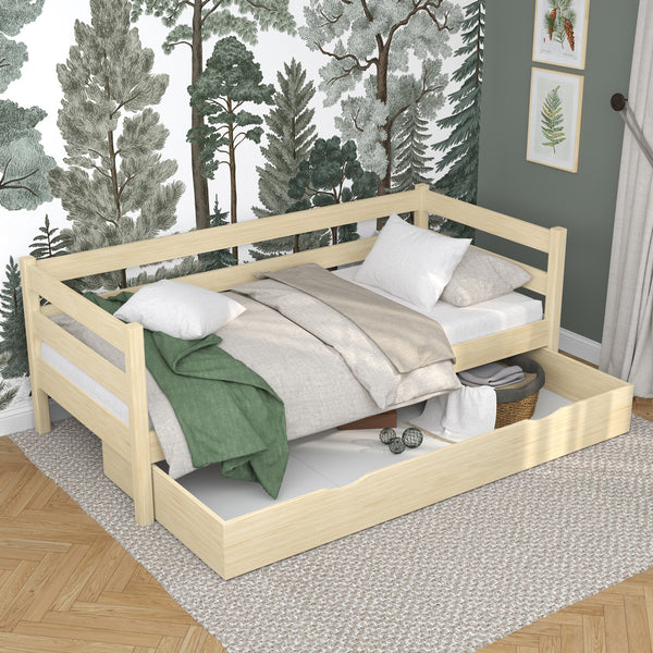 Drewniane łóżko sofa z szufladą N01 sosna bezbarwna – dodatkowy widok, trwała jakość Nizio Home