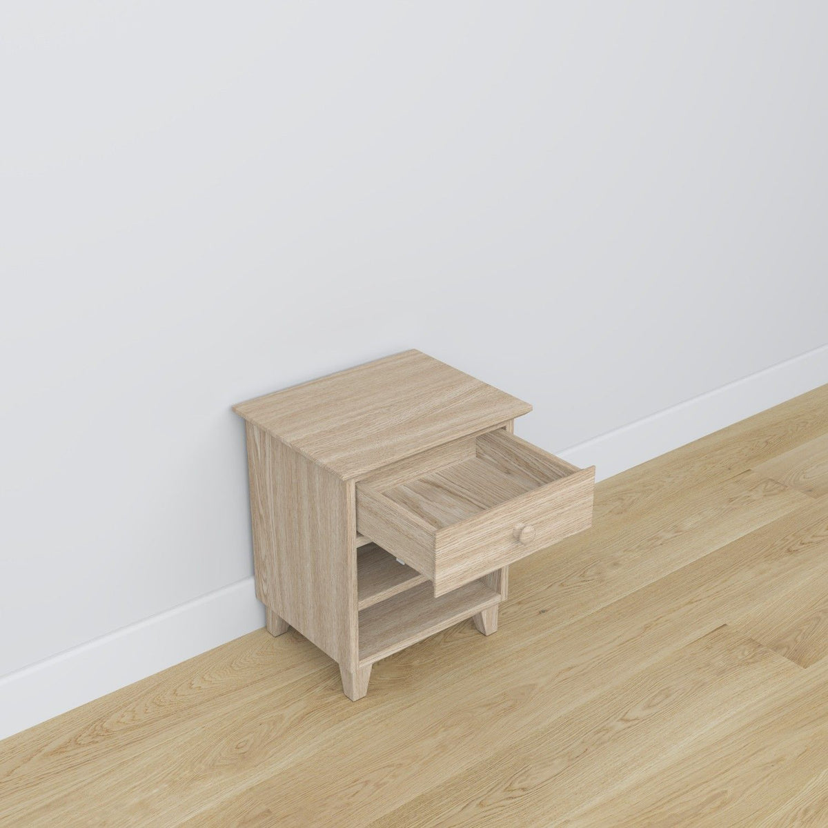 Oak bedside table 1S N02 Scandi oak bleached