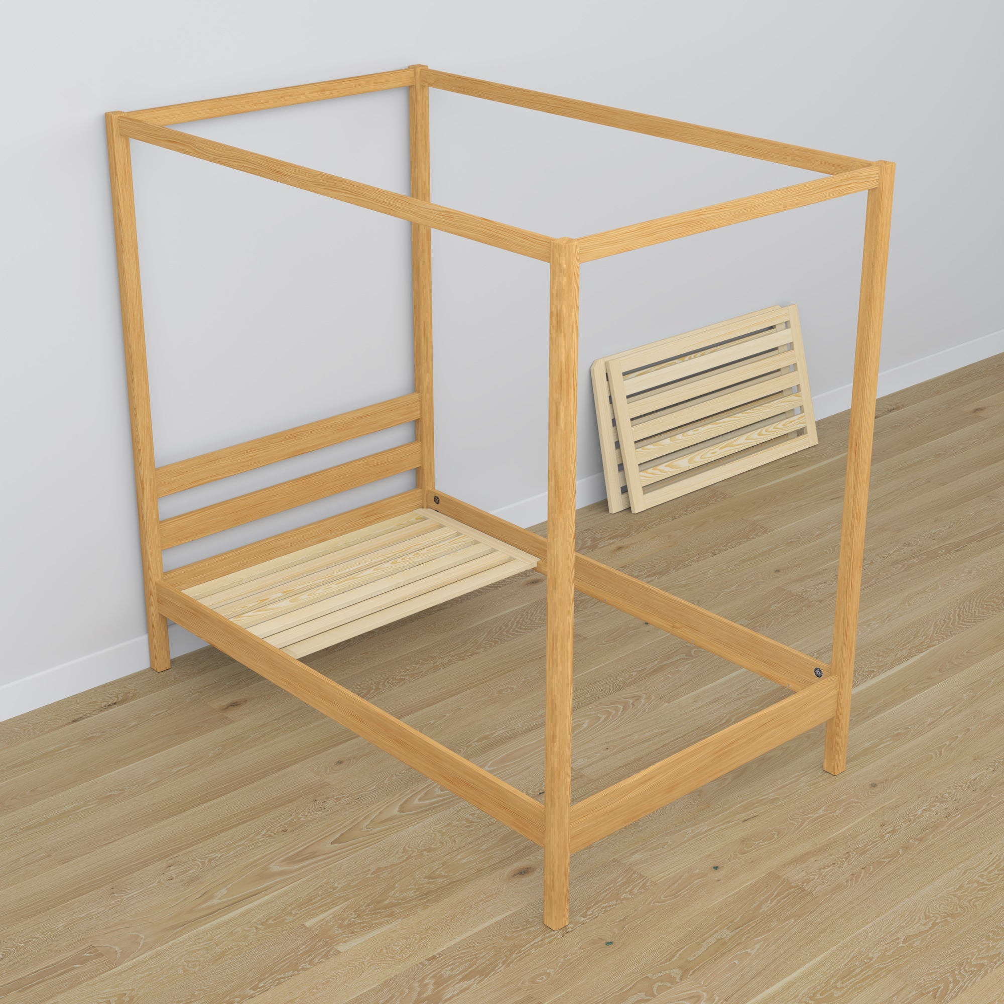 Łóżko pojedyncze z baldachimem N01 sosna naturalna – dodatkowy widok, trwała jakość Nizio Home