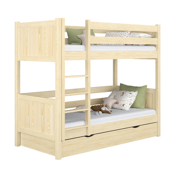 Clear Pine Wooden Bunk Bed with Drawer – Children’s Room, Solid Wood, Scandi