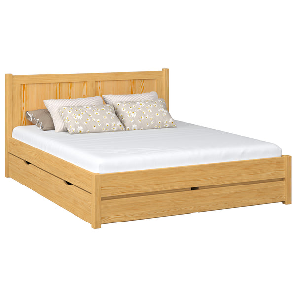 Wooden double bed with drawer N02 natural pine
