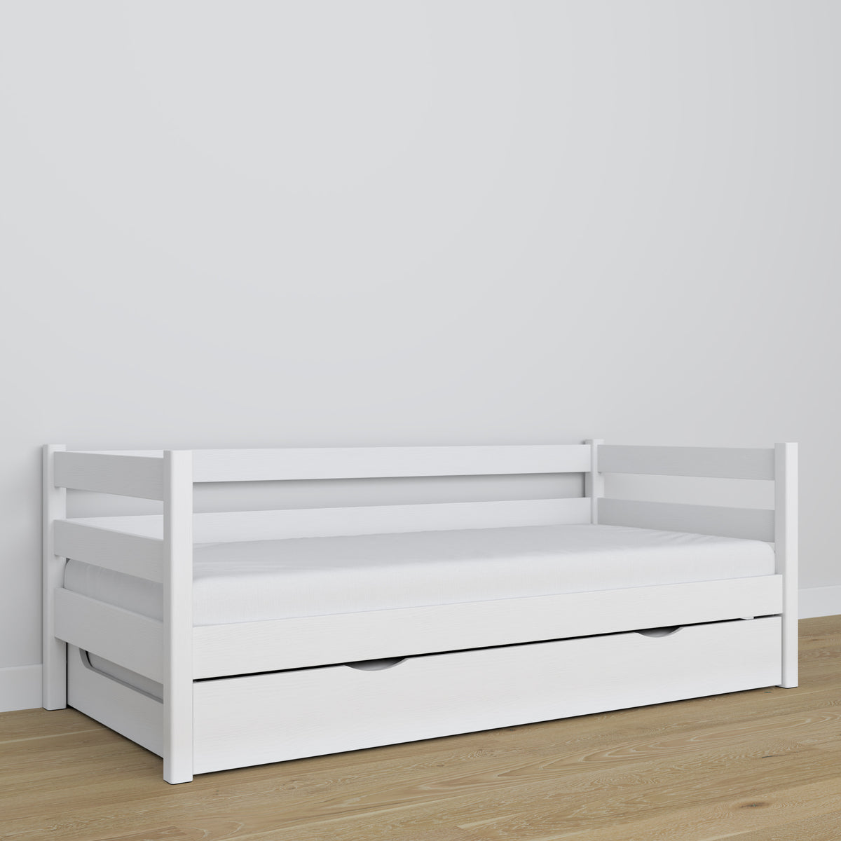 Łóżko sofa biały – detale drewniane, wysoka jakość Nizio