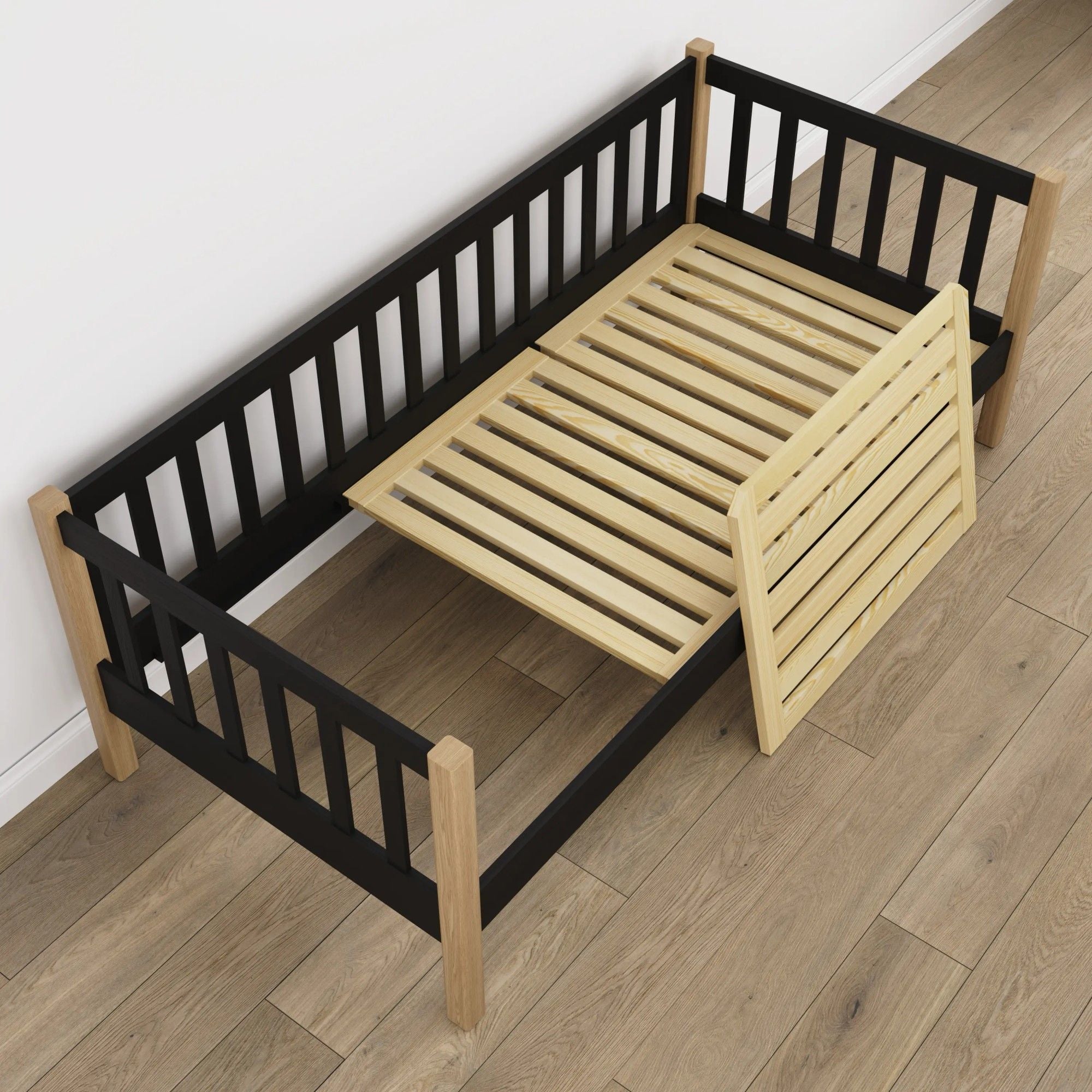 Łóżko sofa N03 czarny / dąb naturalny – widok z innej perspektywy, Nizio Home
