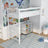 Loft bed N01 white – side view, ladder and space underneath