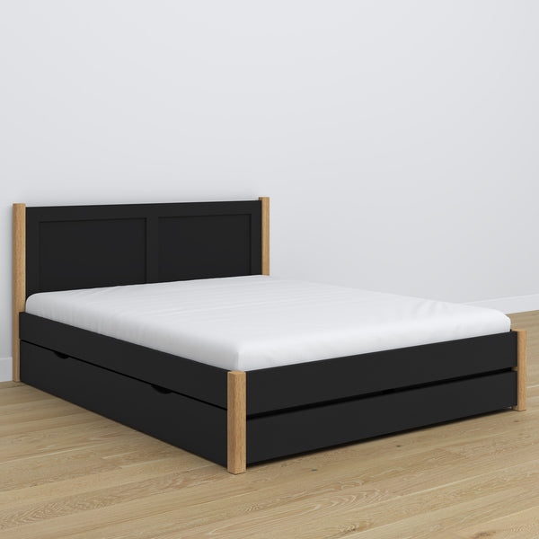 Wooden double bed with drawer N02 black / oak