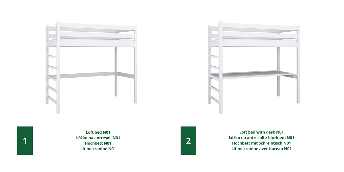 Wooden loft bed N01 RAL/NCS