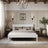 Double bed white – wooden headboard, close-up of wood quality