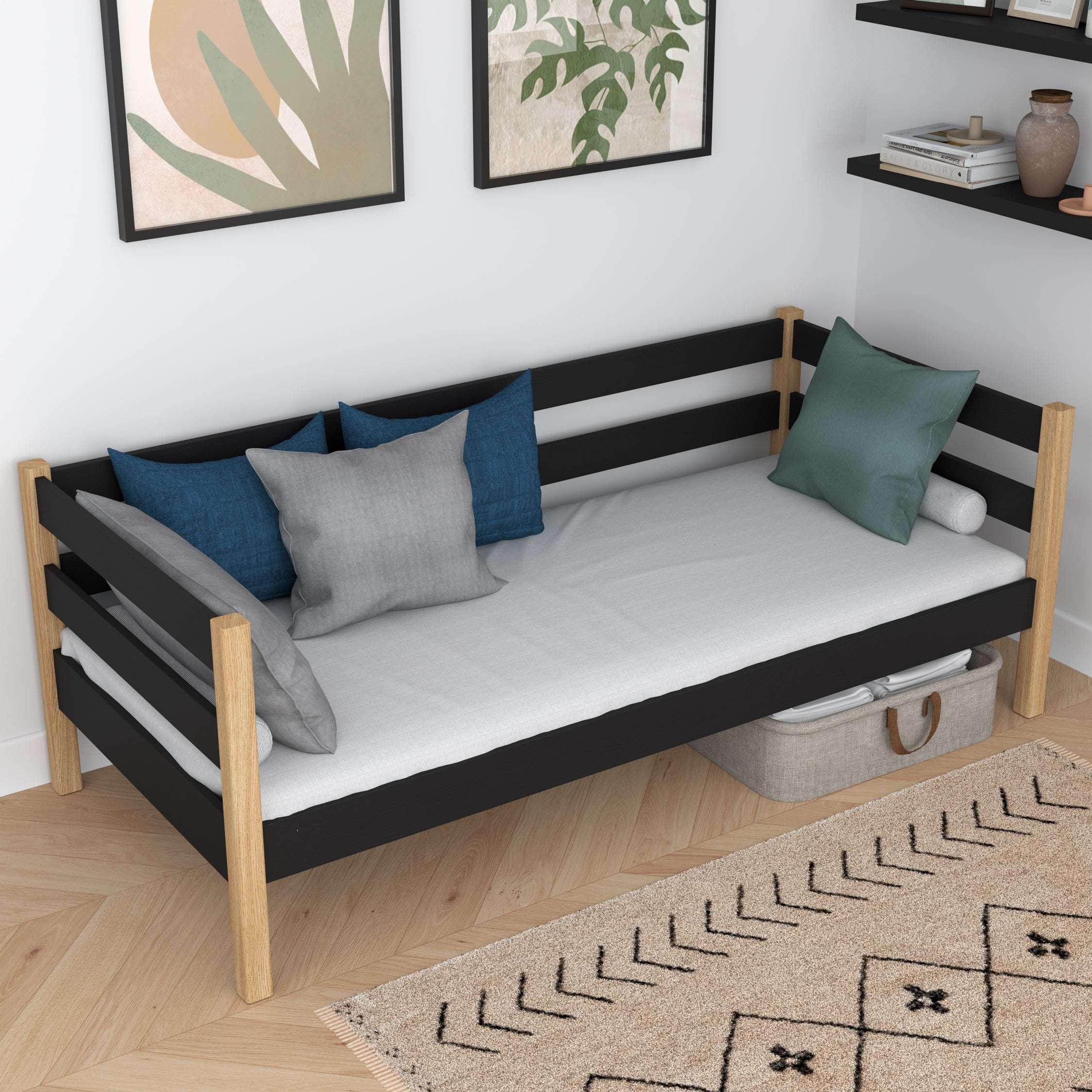 Łóżko sofa N01 czarno dębowy – dodatkowy widok, trwała jakość Nizio Home