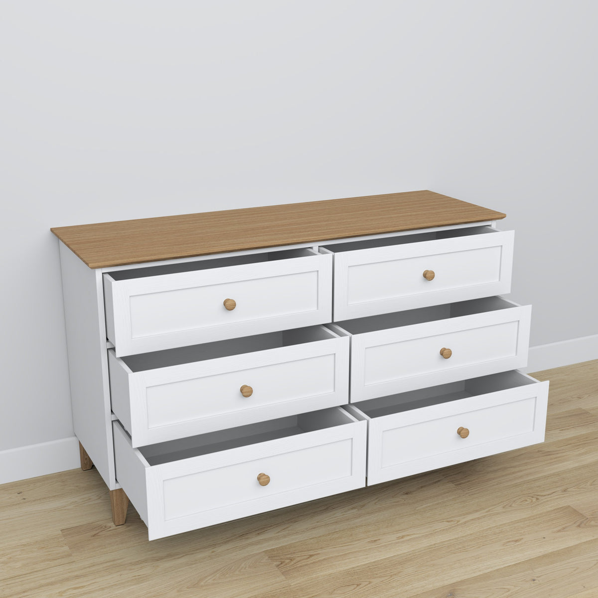 Wooden chest of drawers 6S 154 Scandi white / natural oak