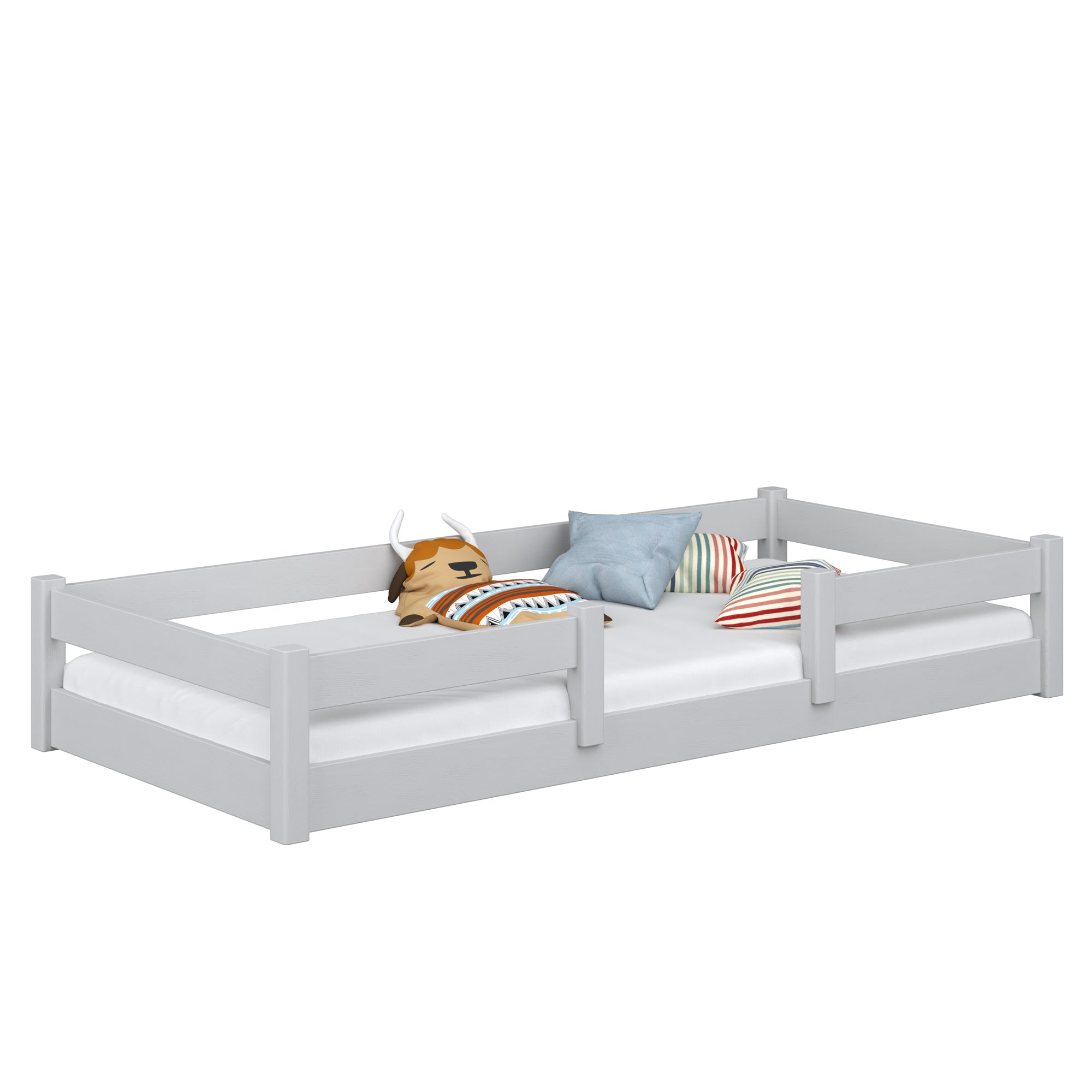 Wooden low bed N01 grey