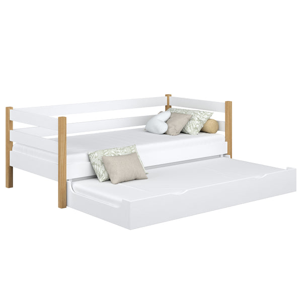 Wooden sofa bed with mattress drawer N01 white / oak