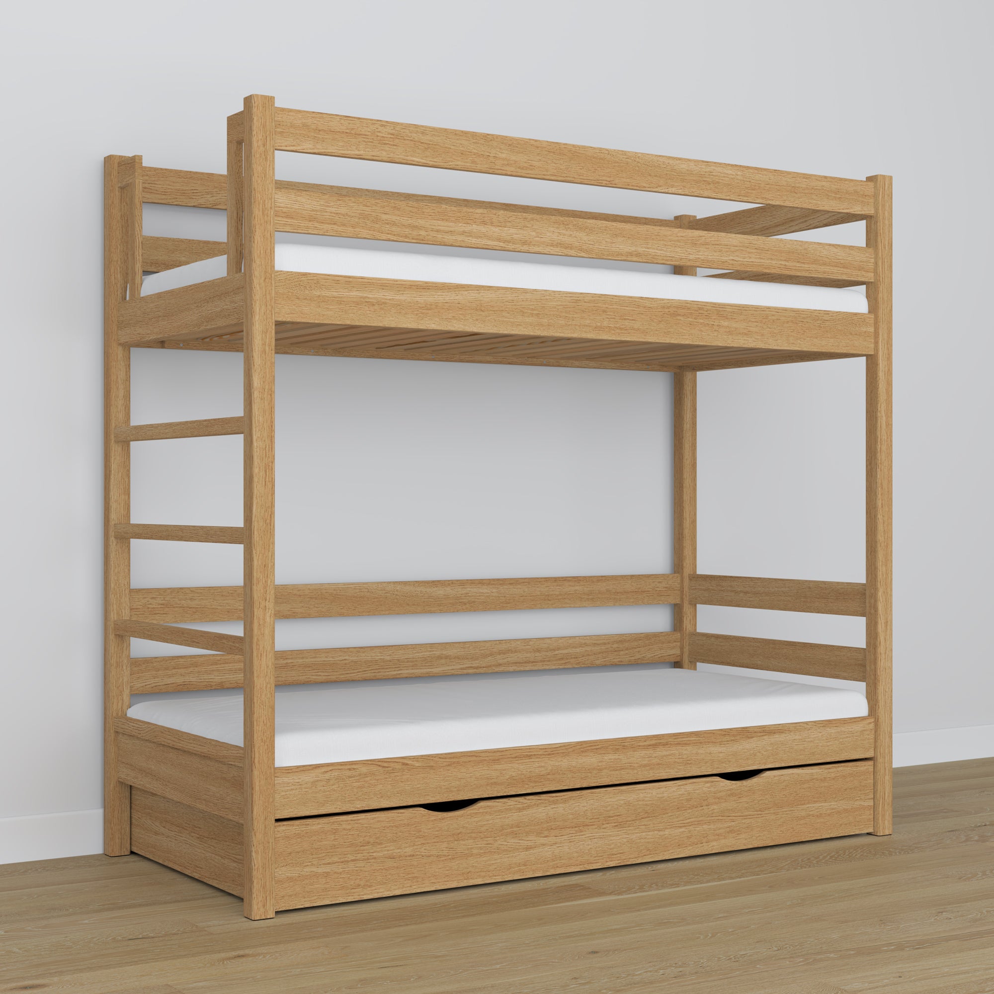 Łóżko piętrowe z szufladą dąb naturalny z dębu – skandynawski design, Nizio