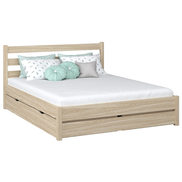 Oak double bed with drawer N01 oak bleached
