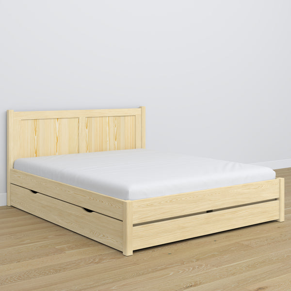 Wooden double bed with drawer N02 clear pine