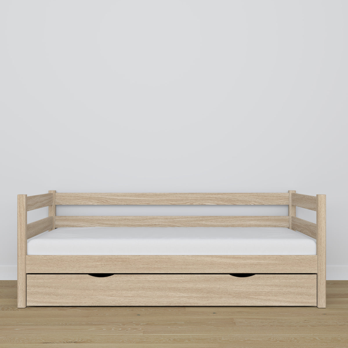 Łóżko sofa z szufladą dąb bielony z dębu – wymiary i schemat, Nizio