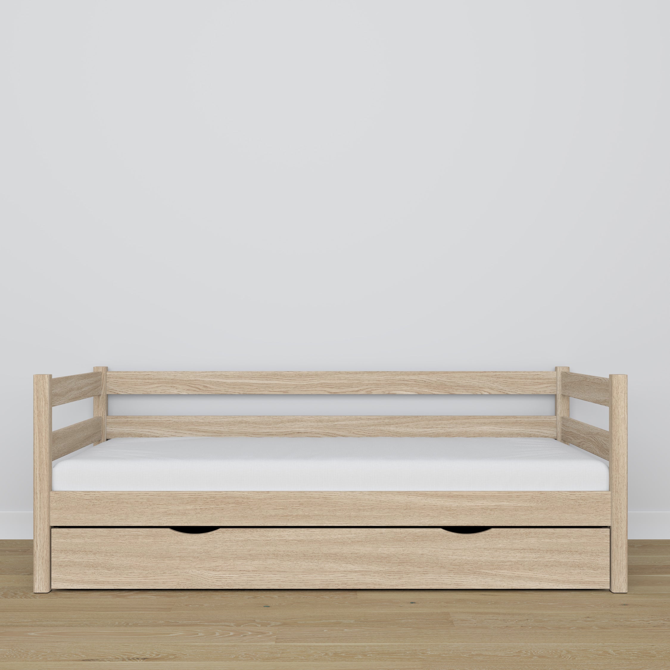 Łóżko sofa z szufladą dąb bielony z dębu – wymiary i schemat, Nizio