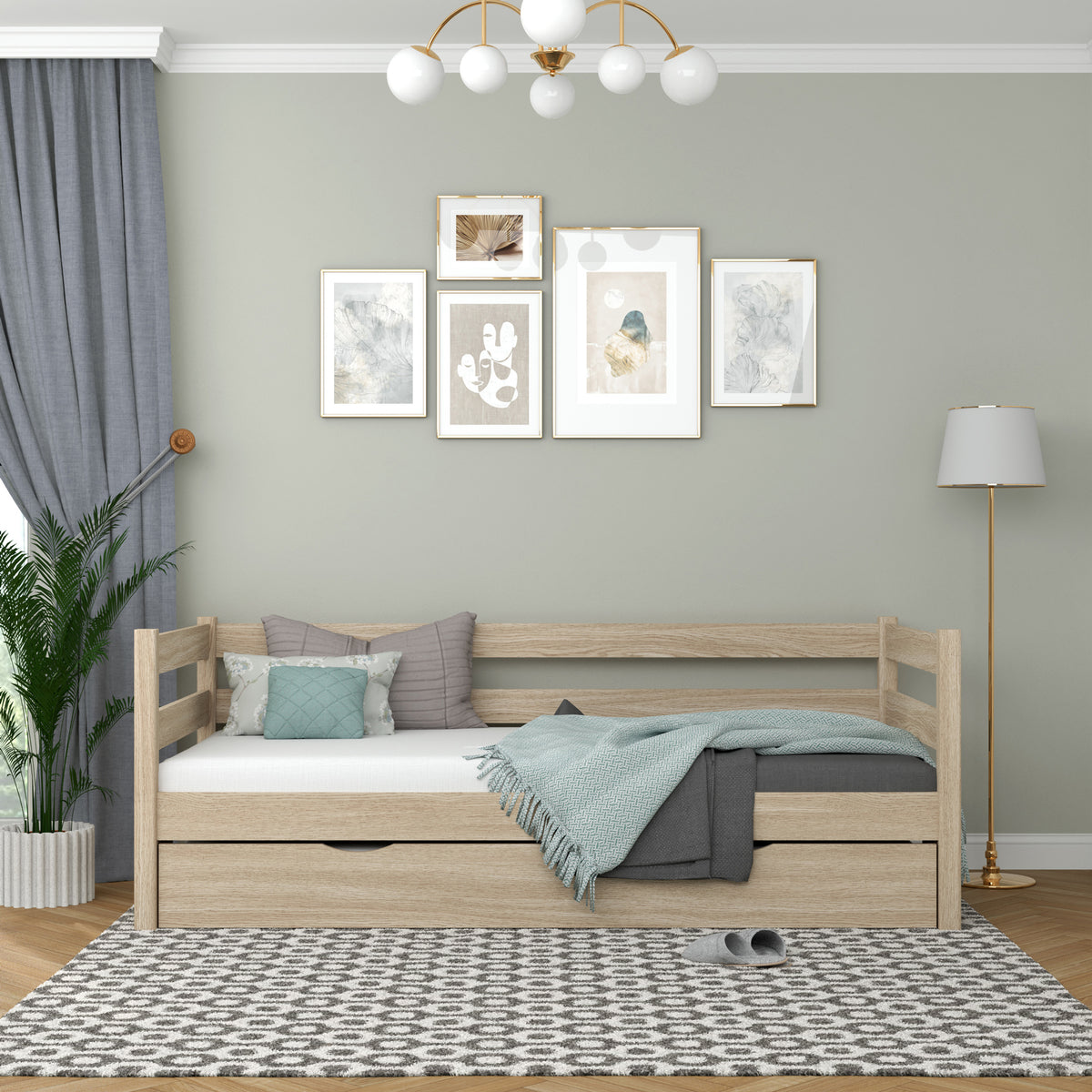Łóżko sofa z szufladą na materac N01 dąb bielony – dodatkowy widok, trwała jakość Nizio Home