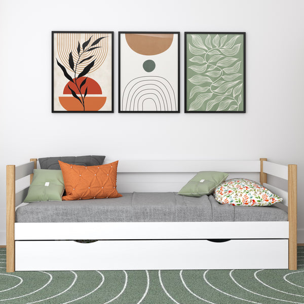 Wooden sofa bed with drawer N01 white / oak