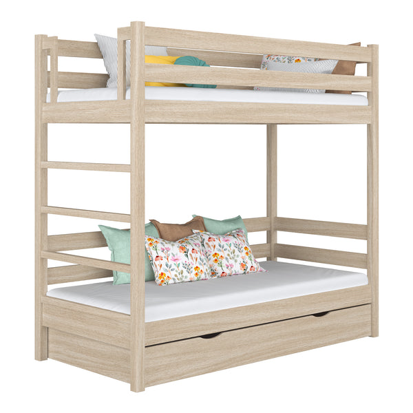 Bleached Oak Bunk Bed with Drawer – Oak Safety Rail and Ladder, Nizio