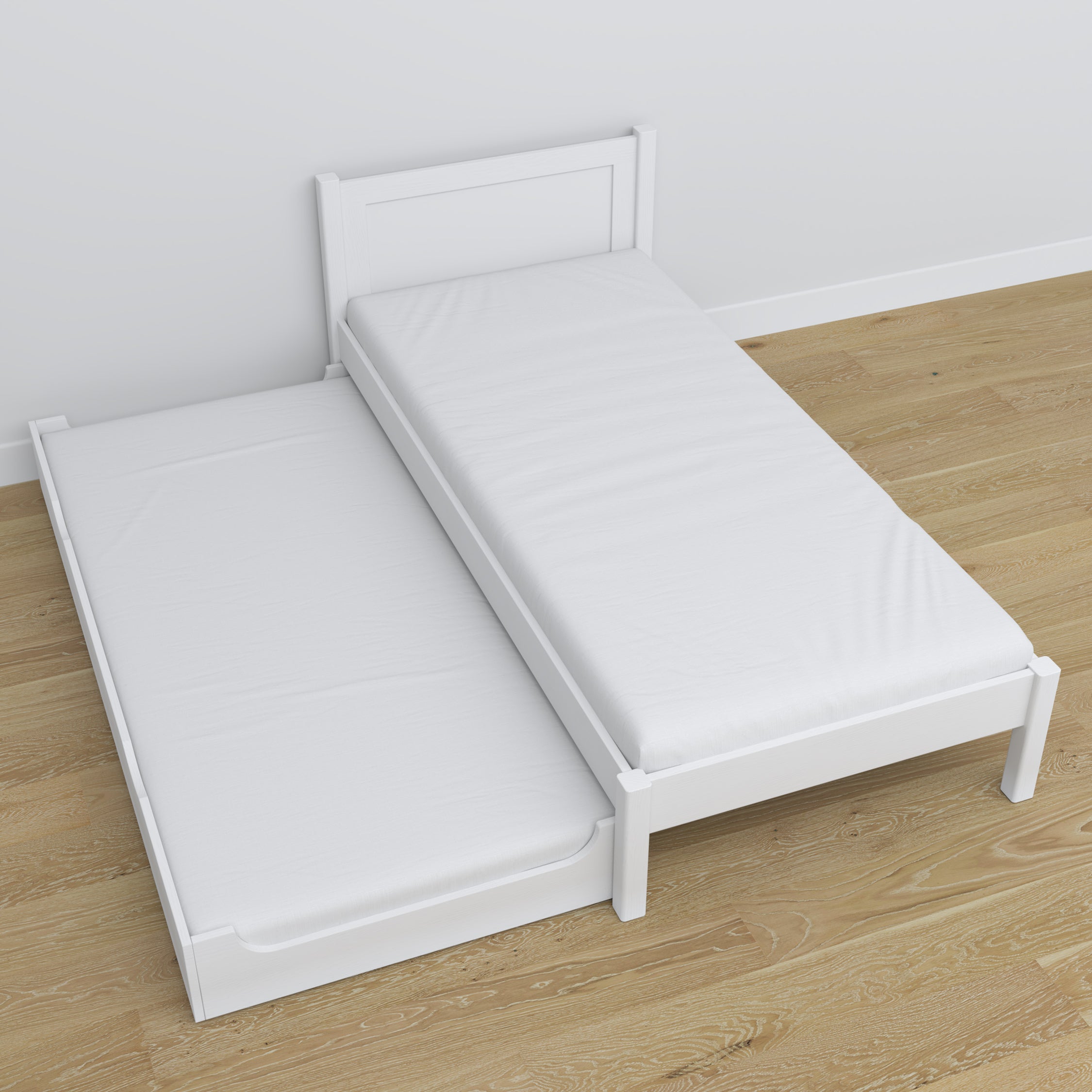 Łóżko z szufladą na materac biały z drewna – wymiary, Nizio