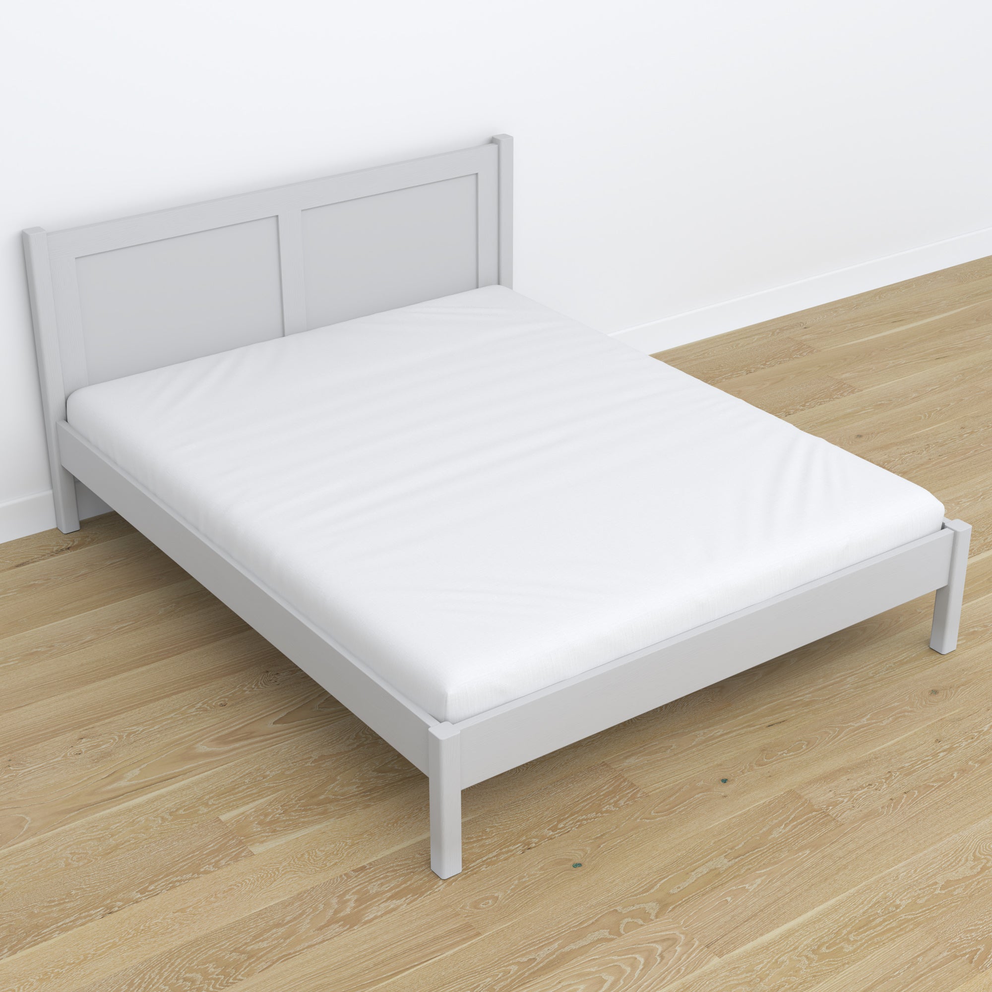 Double bed grey in bedroom – bedding arrangement with bedding, scandi style