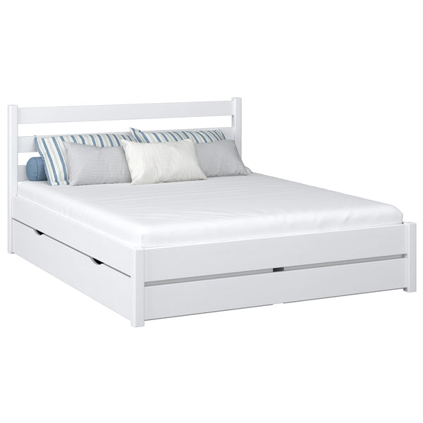 Wooden double bed with drawer N01 white