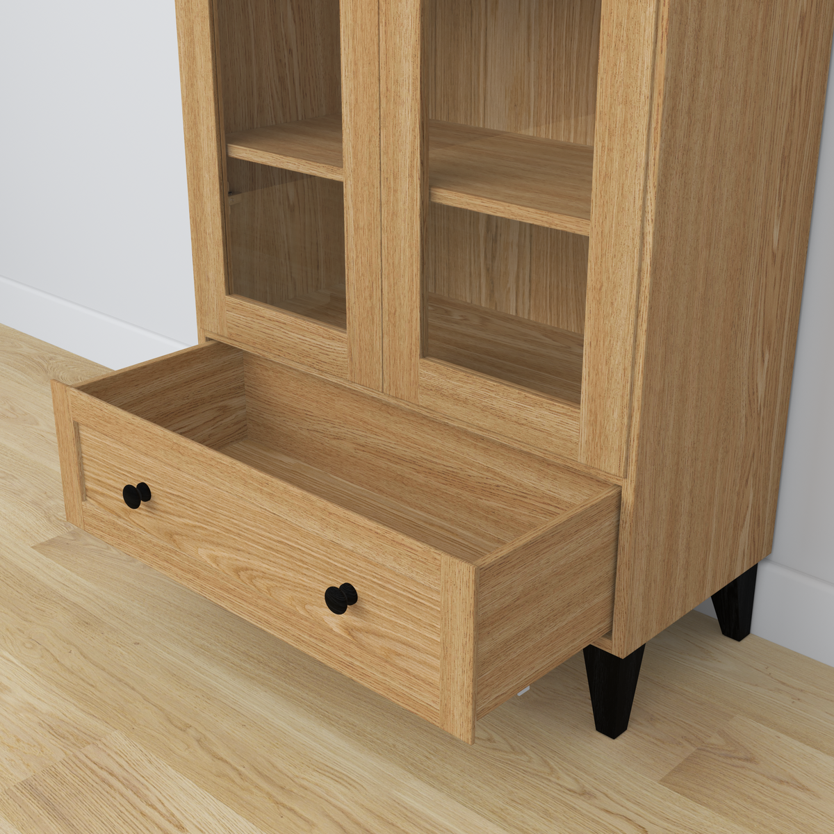 Eiken vitrinekast 1S 90 Scandi eiken natureel / zwart