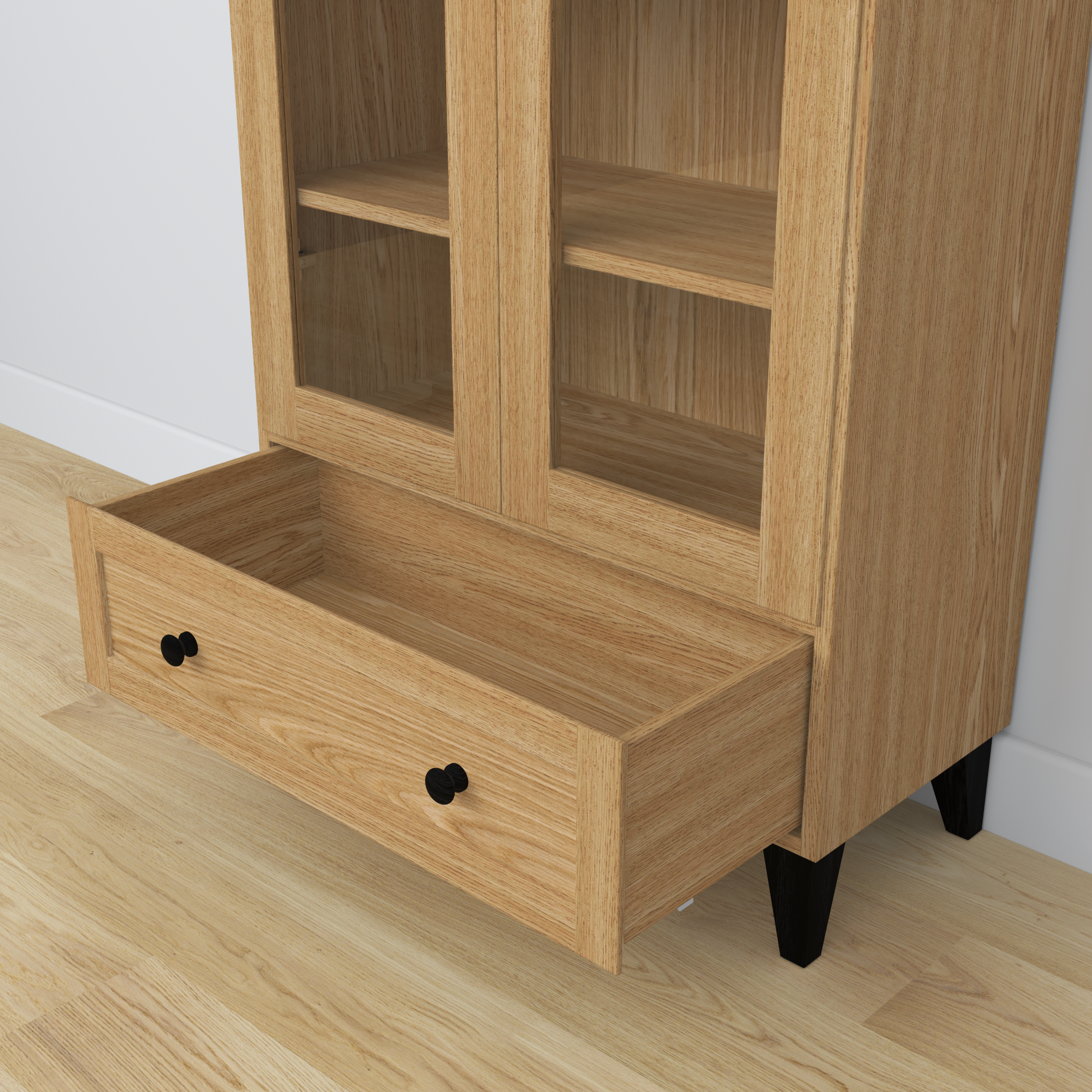 Eiken vitrinekast 1S 90 Scandi eiken natureel / zwart